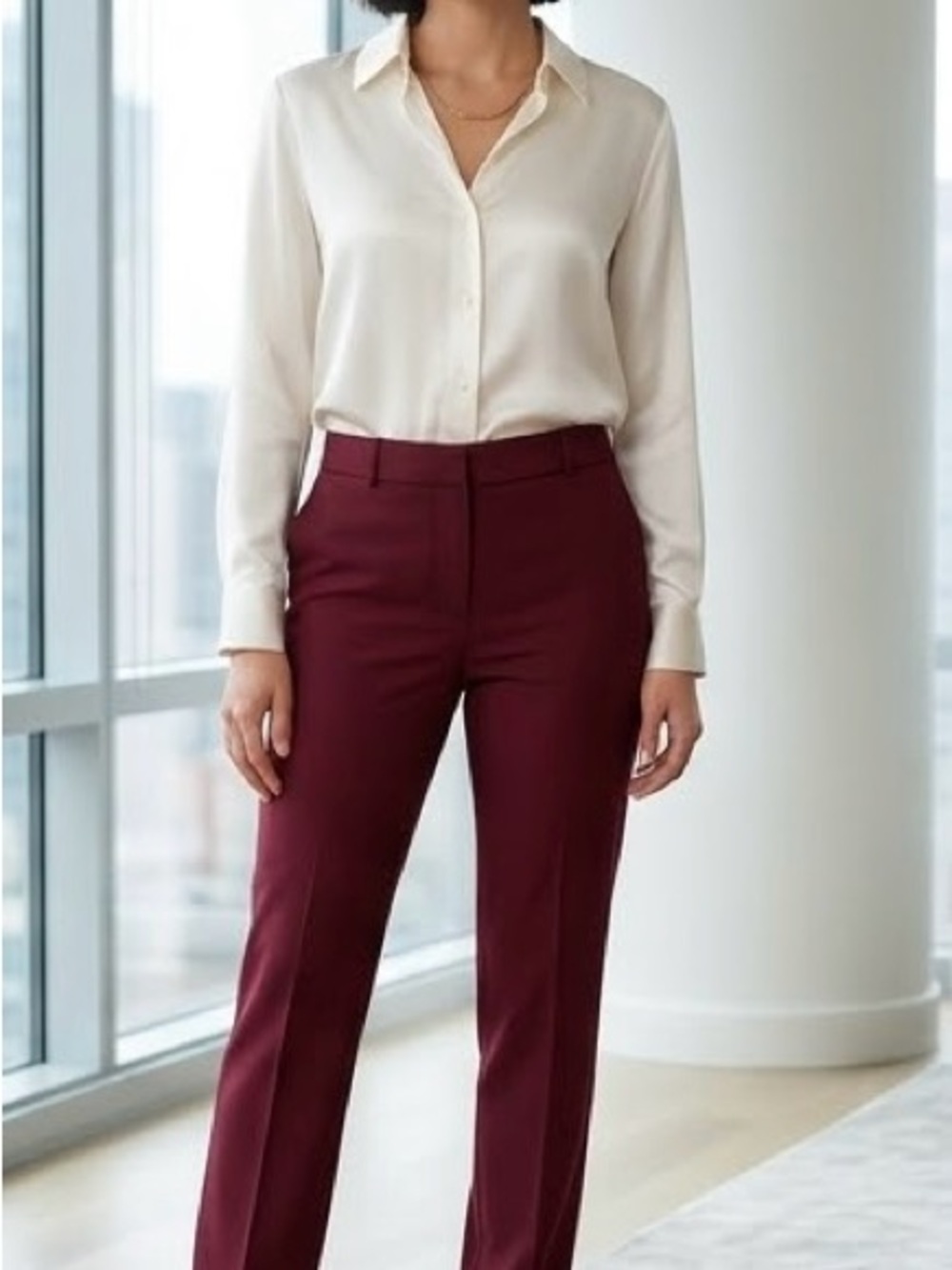 Calvin Klein Women's Tailored Trousers in Burgundy